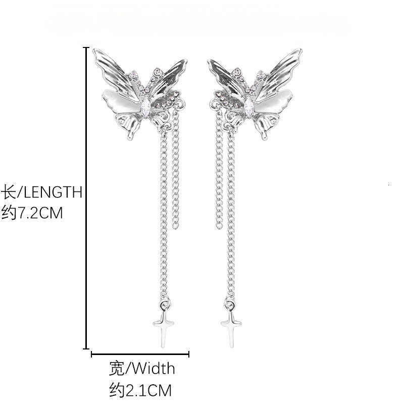 Super Fairy silver Butterfly 925 Sterling Silver High-end Long Wholesale Minimalist Ins Style Fashion Tassel Earrings for Women