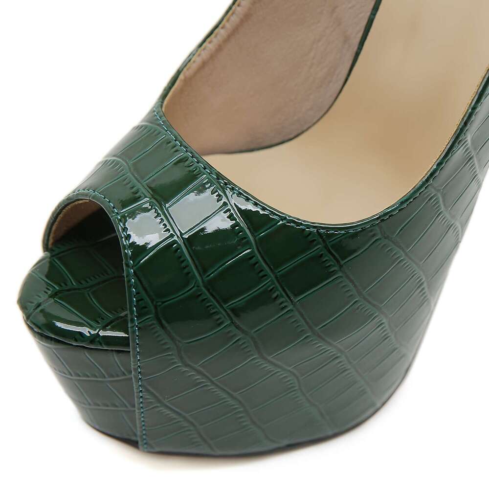 Emerald Green Women's Ultra-High Stiletto Sandals - Open-Toe Platform Dress Shoes With Ankle Strap Buckle Closure, Synthetic Cover & Rubber Sole 