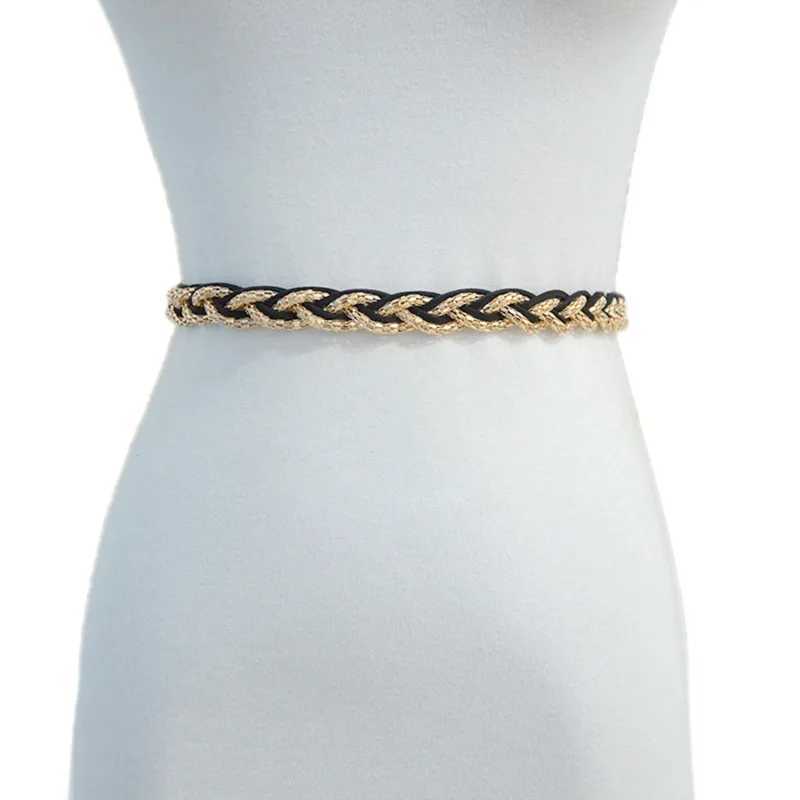 New Summer Womens Fashion Sweet Metal Chain Braided Thin Waist Chain Dress Decorative Strap X250410
