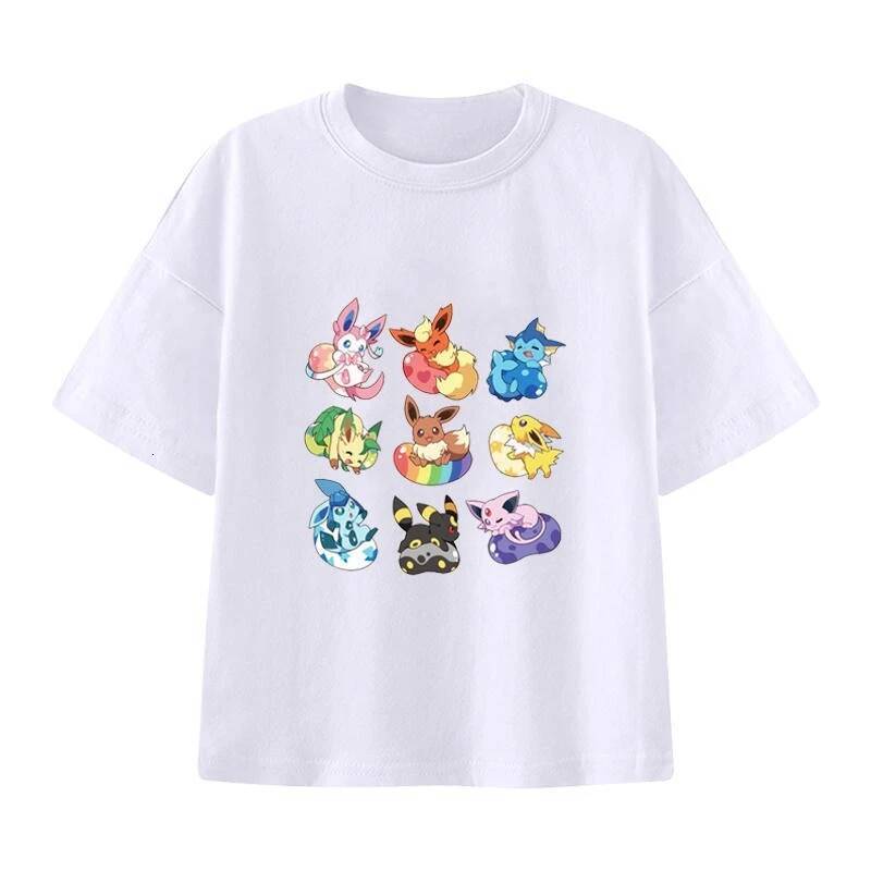 Ddmytues Handheld Game Eevee Cartoon T-Shirt Autumn Men And Women Trend Loose Casual Short-Sleeved Top Halloween Christmas Jackets