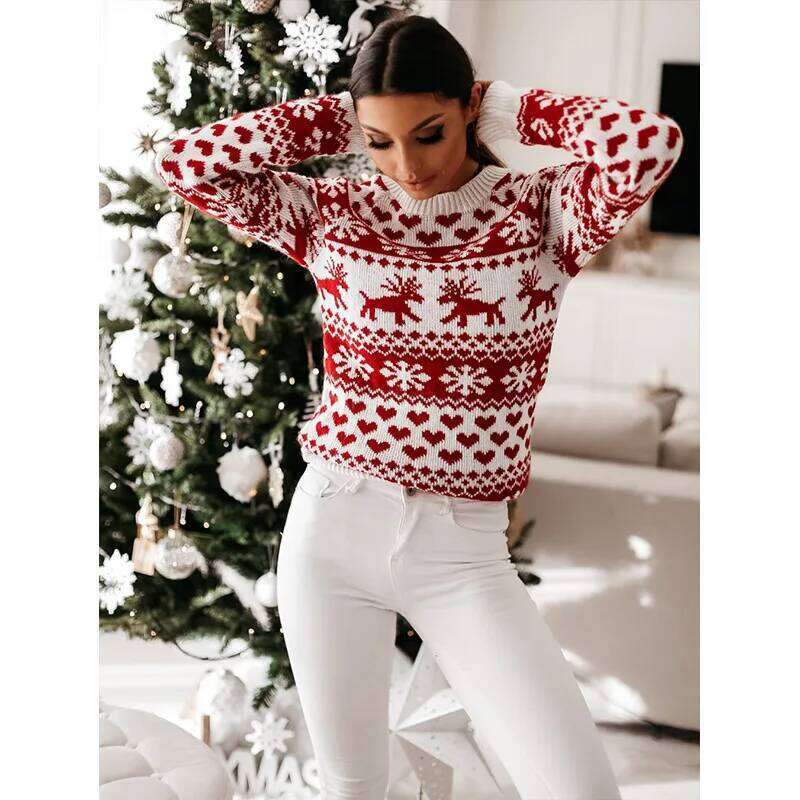 Winter 2025 Women's Christmas Sweater Soft Cute Xmas Look Knitwear Long Sleeve O Neck Jumpers Top Streetwear Y2k Style Pullovers Designer Sweater