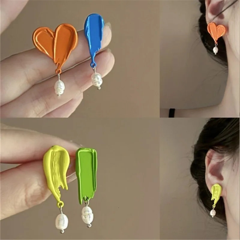 XIALUOKE Colorful Enamel Asymmetrical Metal Pearl Drop Earrings For Women Girls Fashion Romantic Jewelry Holiday Jewelry 250409