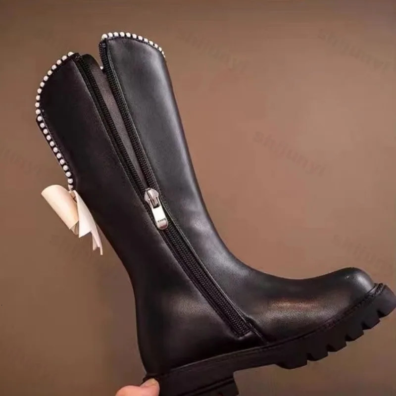 Autumn Winter Girls Leather Boots Soft Soled Kids Fashion Princess Boots Non-slip Outdoor Bowknot Comfort Children Boots 251104