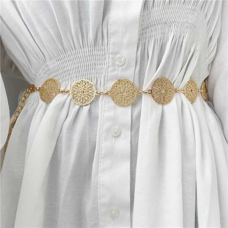 Retro hollow galvanized woven belt round metal adjustable thin waistband decorative waistband X250410