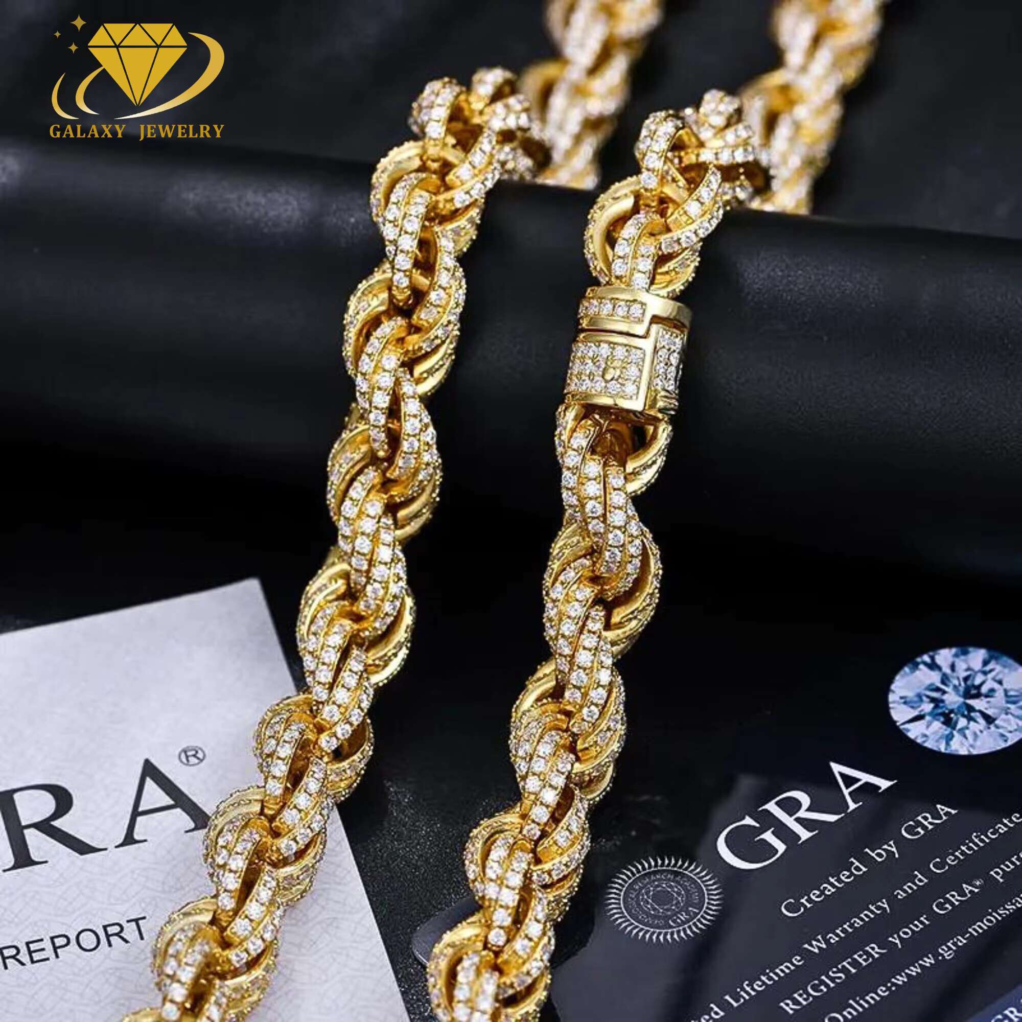 Pass Diamond Tester 6mm-12mm Wide VVS Iced Out Moissanite Rope Chain 925 Sterling Silver Men Twisted Rope Chain Necklace