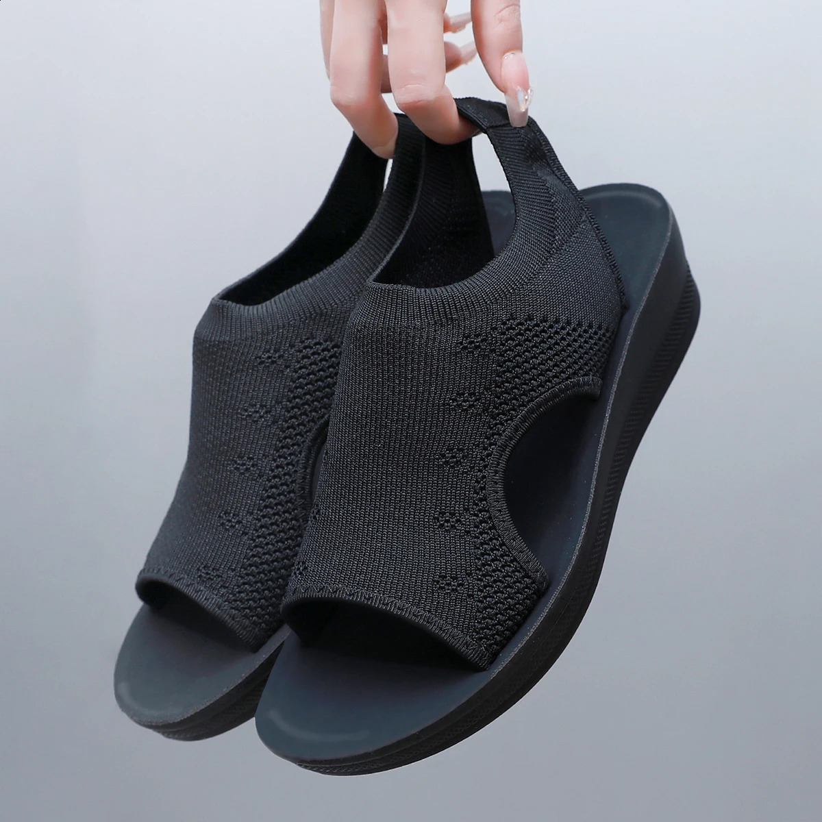 Women Summer Sandals Plus Size Comfort Casual Sport Shoes Female Beach Wedge Shoes Mesh Fish Platform Roman Sandals 250402
