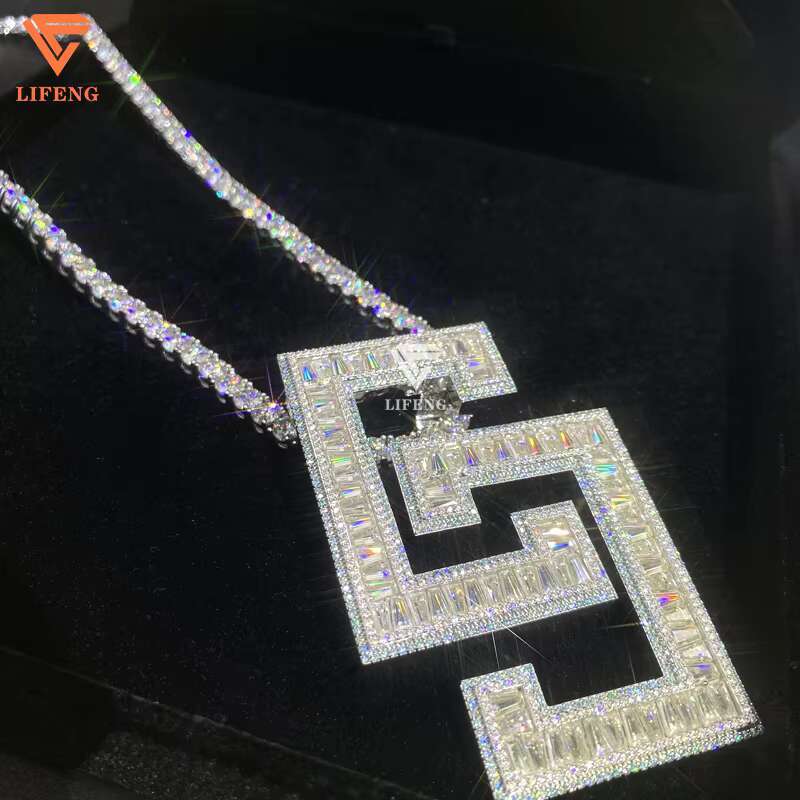Lifeng Jewelry Bust Down VVS Moissanite Two Tone Cross Pendant Hiphop Sterling Silver Diamond Charm Necklace Jewelry Set