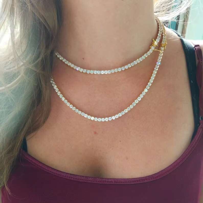 4mm 5mm Tennis Chain Iced Out Hiphop Womens Necklace 925 Silver VVS Moissanite Tennis Chain