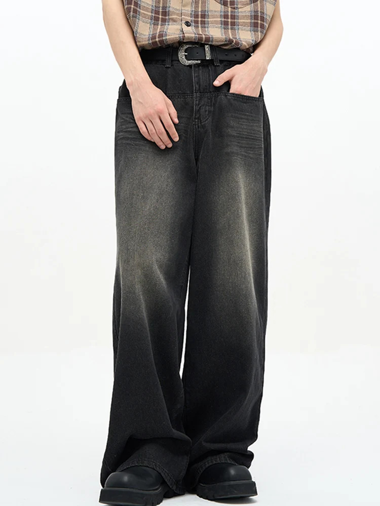 Male Classic America Hip Hop Rap Jeans Wide Leg Youth Jeans Men Straight Leg Retro Loose Trousers Oversized Denim Pants 250409