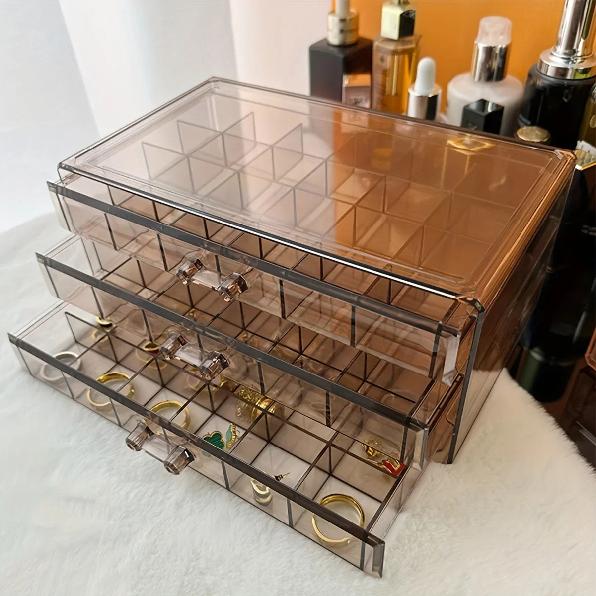 Stylish and Practical Jewelry Storage Box 3-layer 72-grid Large-Capacity Organizer for Rings Earrings and Necklaces 250409
