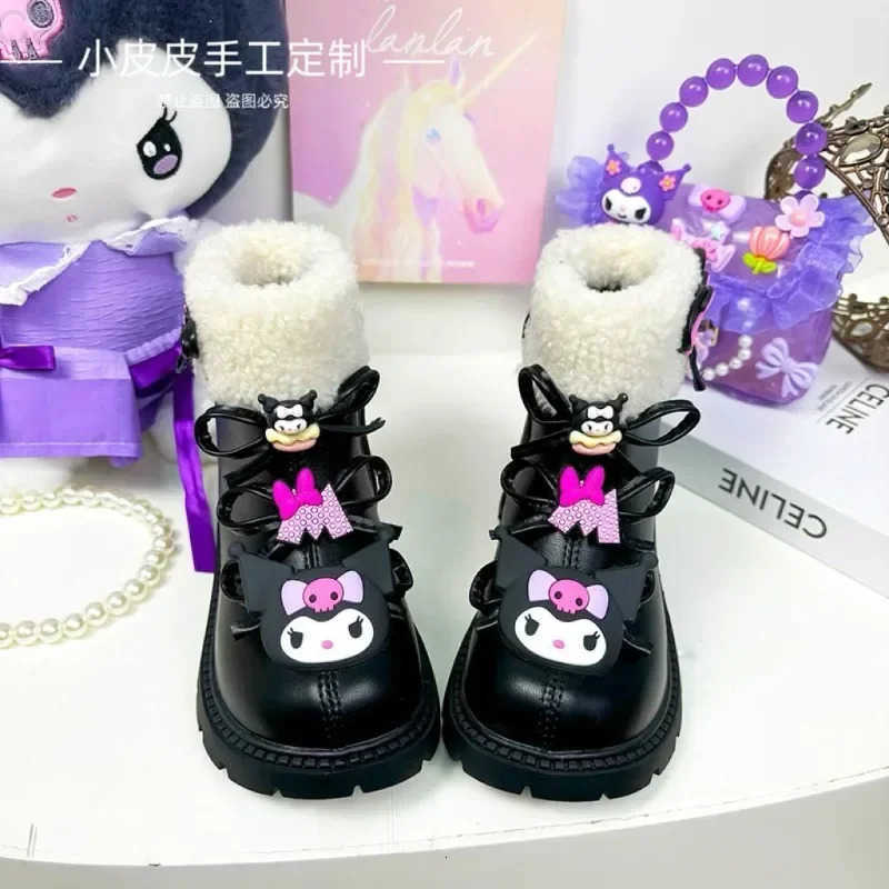 Sanrio Winter Kuromi Anime Ins Kawaii Children Cotton Boots Autumn Winter Cute Cartoon Fleece Waterproof Warm Shoes Gifts H251110