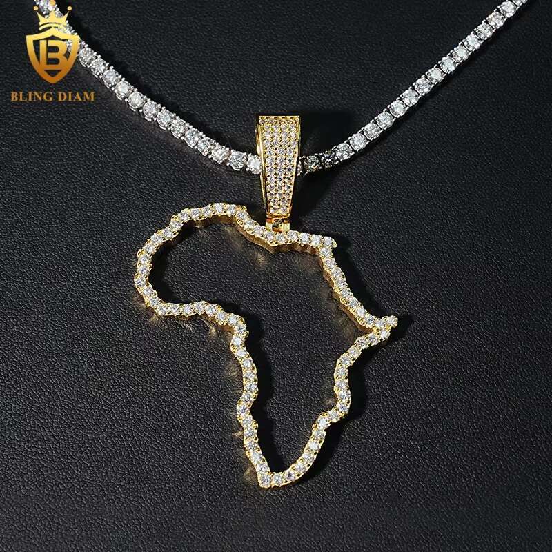 Fashion Hip Hop Jewelry Charms Pendants 925 Sterling Silver VVS Moissanite Africa Map Hollow Iced Out Rapper Pendant