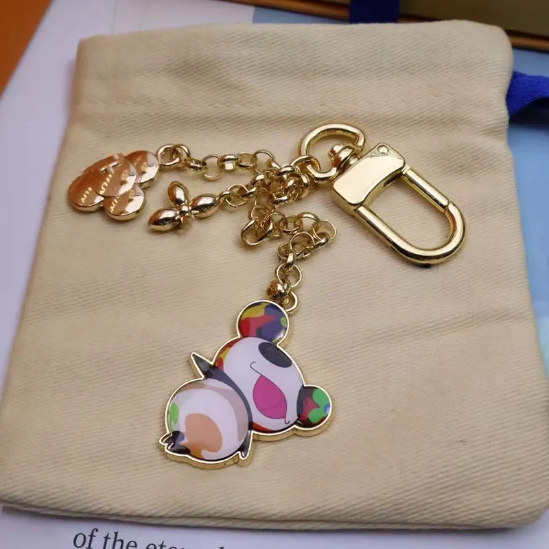 Luxurys keychain designer keychain Monogram Murakami Panda pendant gold chain Women Buckle jewelry Keyring Bags Pendant couple charm Car Key good Gift