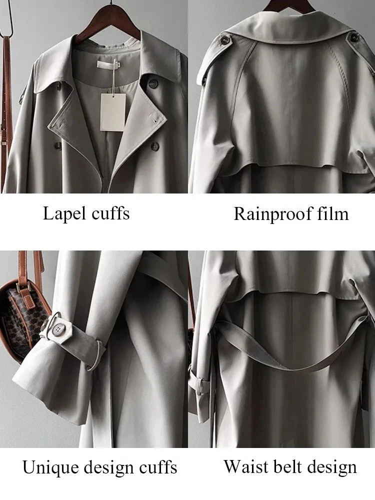 Korean fashion double chest long trench Coats womens streetwear loose Gabardina jacket with spring autumn sleeves Abrigos 250410