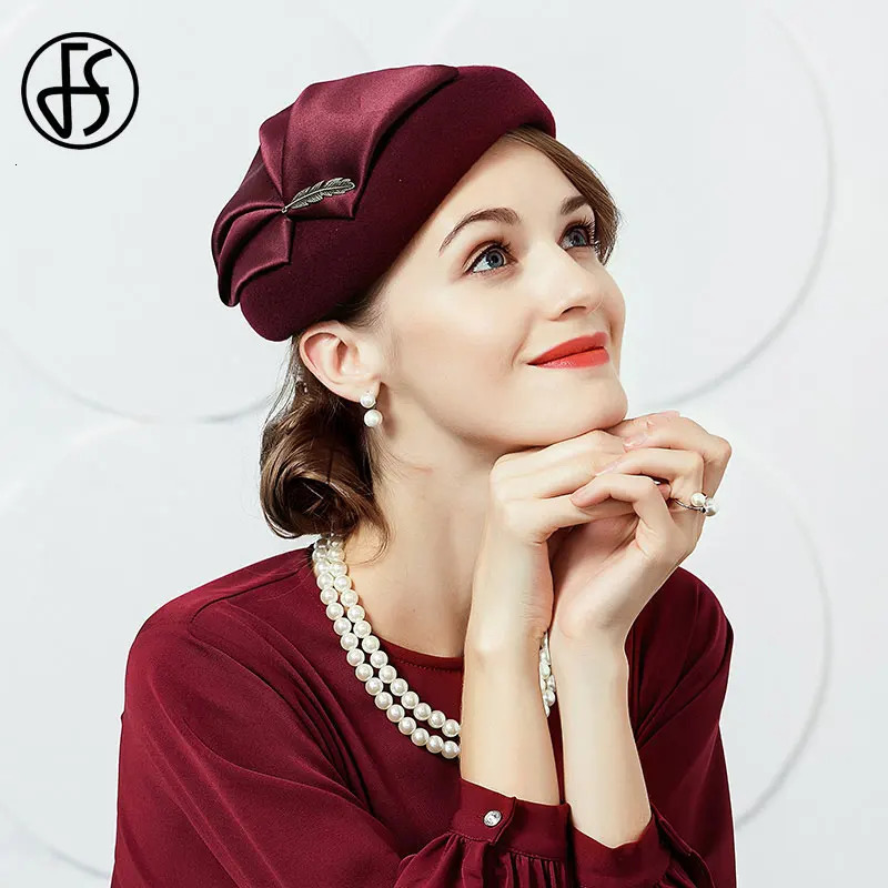 FS Elegant Wool Pillbox Hat Fascinators Fedora Hat Black Church Hats Women Navy Blue Wedding Ladies Felt Leaf Berets Caps Chapea 250409
