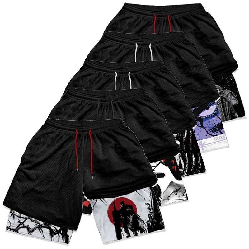 Gym Exercise Running 2-in-1 Shorts Mens Fashion 3D Printed Compression Shorts with Pockets Summer Exercise Fast Drying Breathable X250410