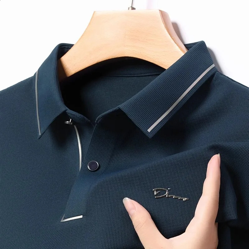 Embroidered mens long sleeved ice silk cotton selling polo shirt autumn business casual breathable mens polo shirt 250407