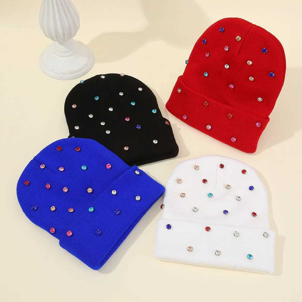 Soft Winter Knit Beanie with Rhinestones Cozy Ladies Slouchy Cap for Fall Winter Street StyleXJ251110
