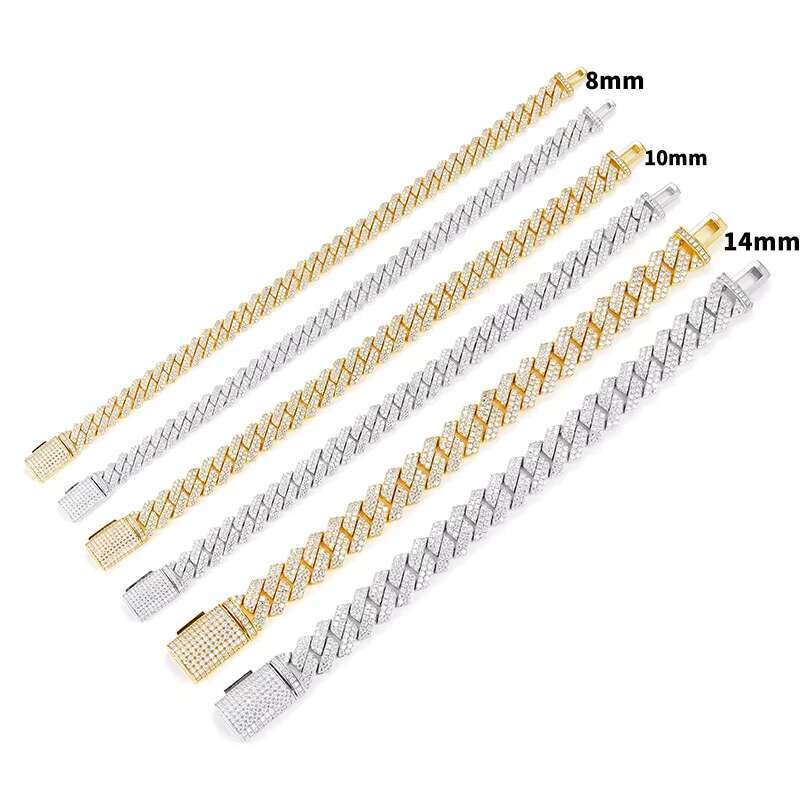 Wholesale 8MM 10MM 14MM Vvs Moissanite Cuban Link Bracelet Men Fast Delivery Hip Hop Style Iced Out Diamond Cuban Chain