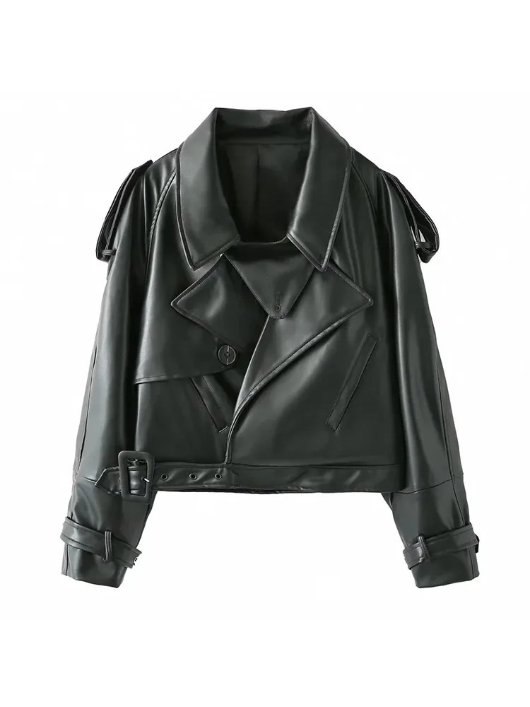 Womens Fashion Lapel Long Sleeve Short Leather Jacket Cool Slim Chery Red Short Jacket Motorcycle Street Party Jacket 251103