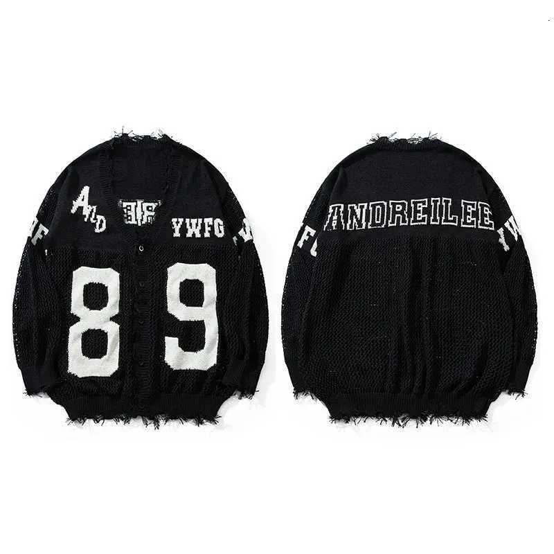 Fashion American Gothic V-neck Casual Street Make Old Long Sleeved Sweater Button Cardigan Alphanumeric Pattern Color Matching Knitwear Y251110