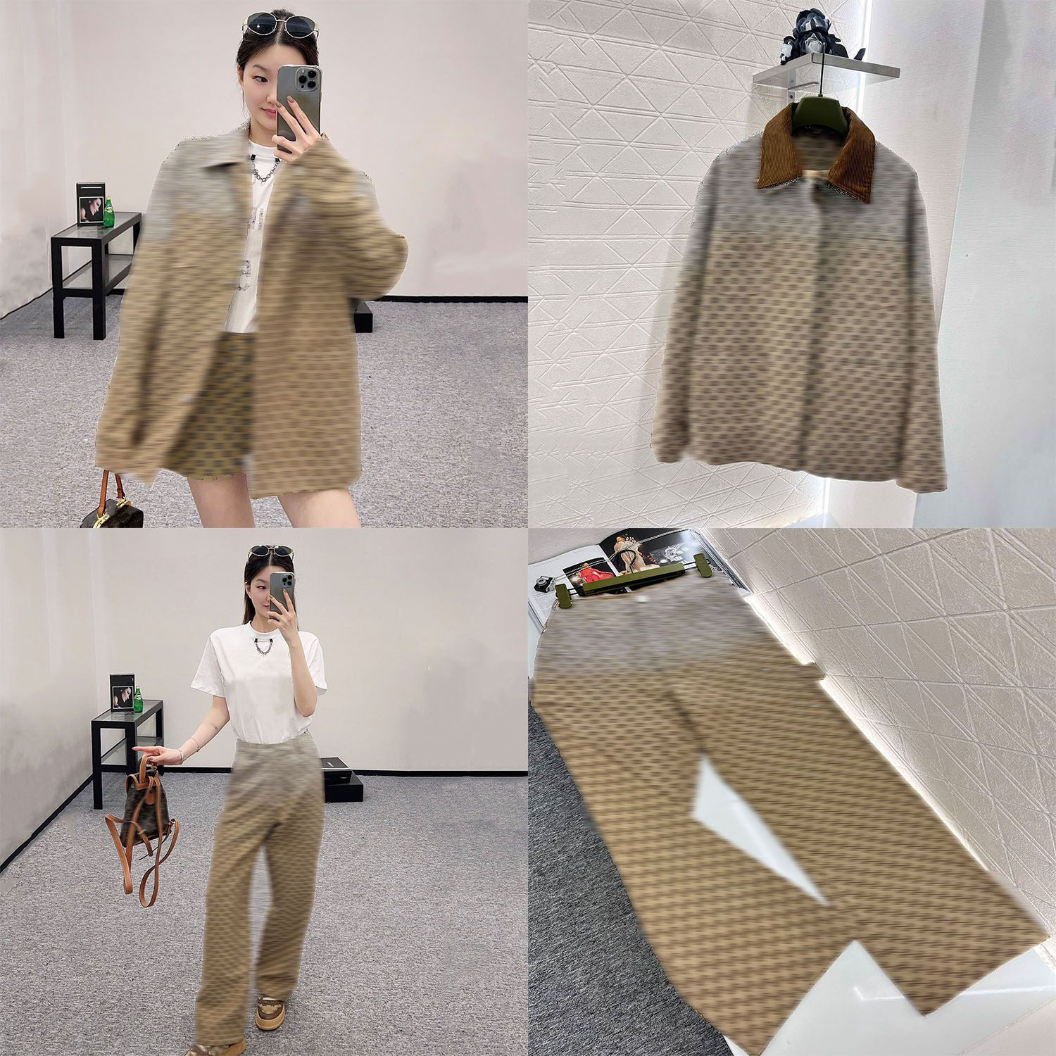 Women's Tracksuits Luxury Designer Womens Rhinestone Tracksuit Full Letter Detachable Collar Rhinestone Blazer Jacket Casual Straight Leg Pants Women