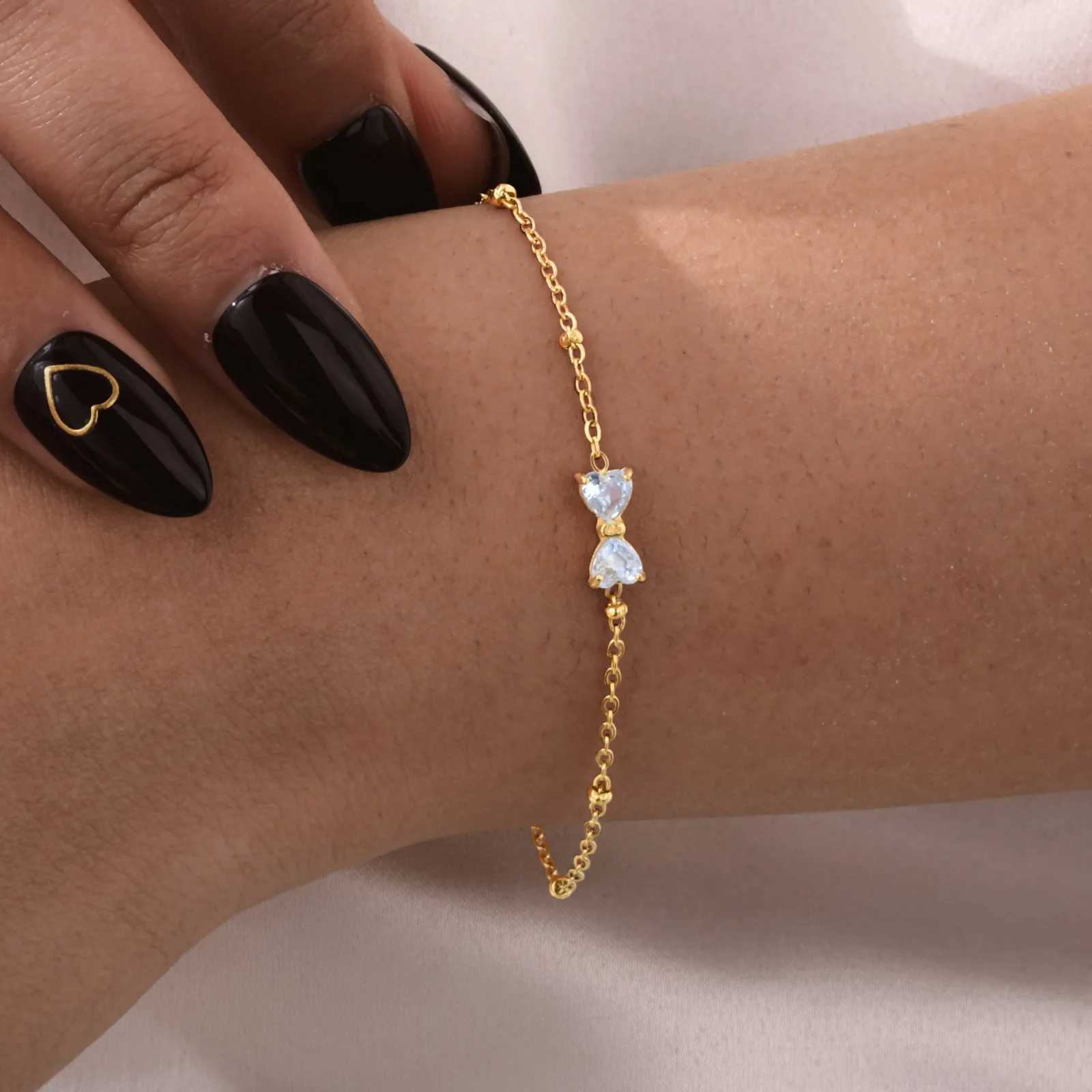 Unique Zircon Bow Bracelet for Women GirlsGold Color Bead Chain Stainless Steel Bowknot BraceletTrendy Waterproof Jewelry GiftT251110