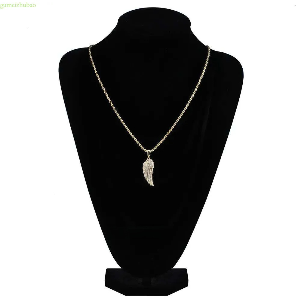 Hip Hop Rapper Men shiny dia gold necklace Iced out rhie Feather pendant micro-inset full zircon jewelry night club rope twist chain 1513