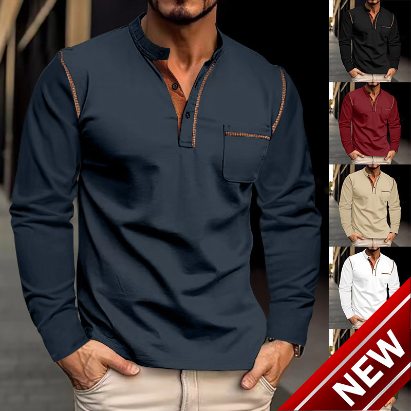 2025 Spring and Autumn New Mens Stand up Collar Polo Shirt Hoodie Mens Bottom Top