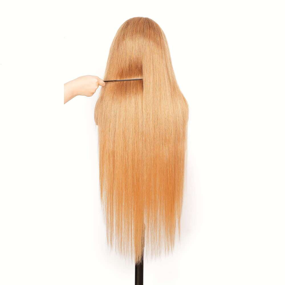 13X4 Straight Front #27 Brazilian Wig HD Transparent Lace Frontal For Women Natural Hairline 180% Density Honey Blonde Human Hair Wigs