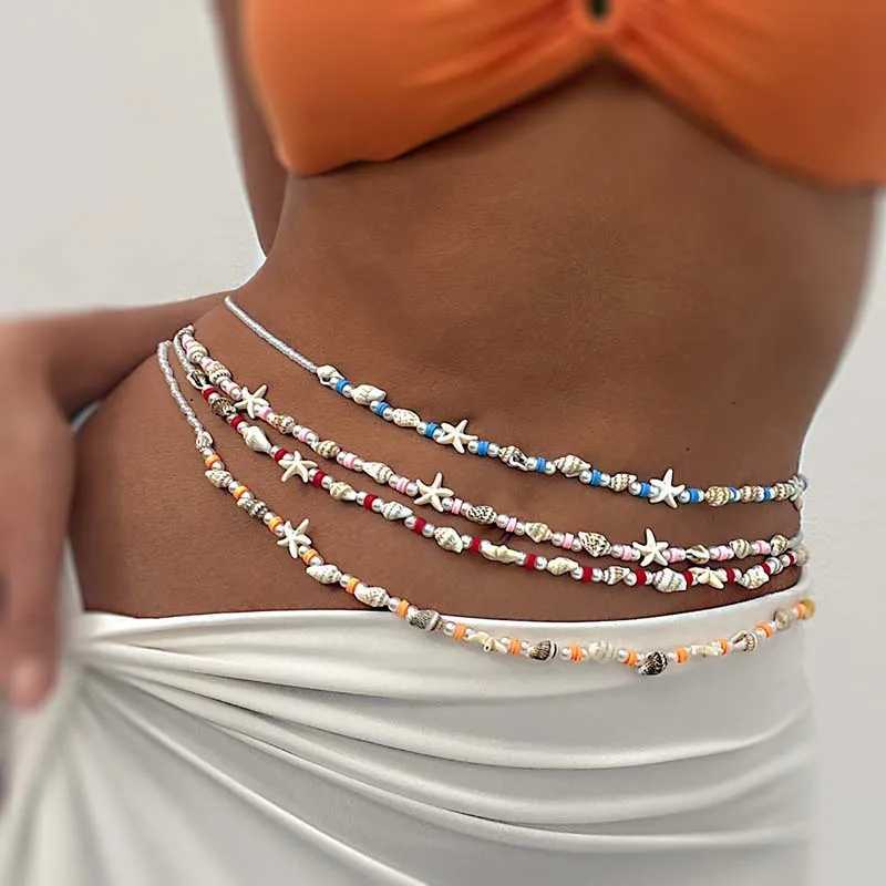 Fashionable pearl starfish conch tailcoat belt suitable for warm girls sexy acrylic R bead chain bikini beach jewelry accessories X250410