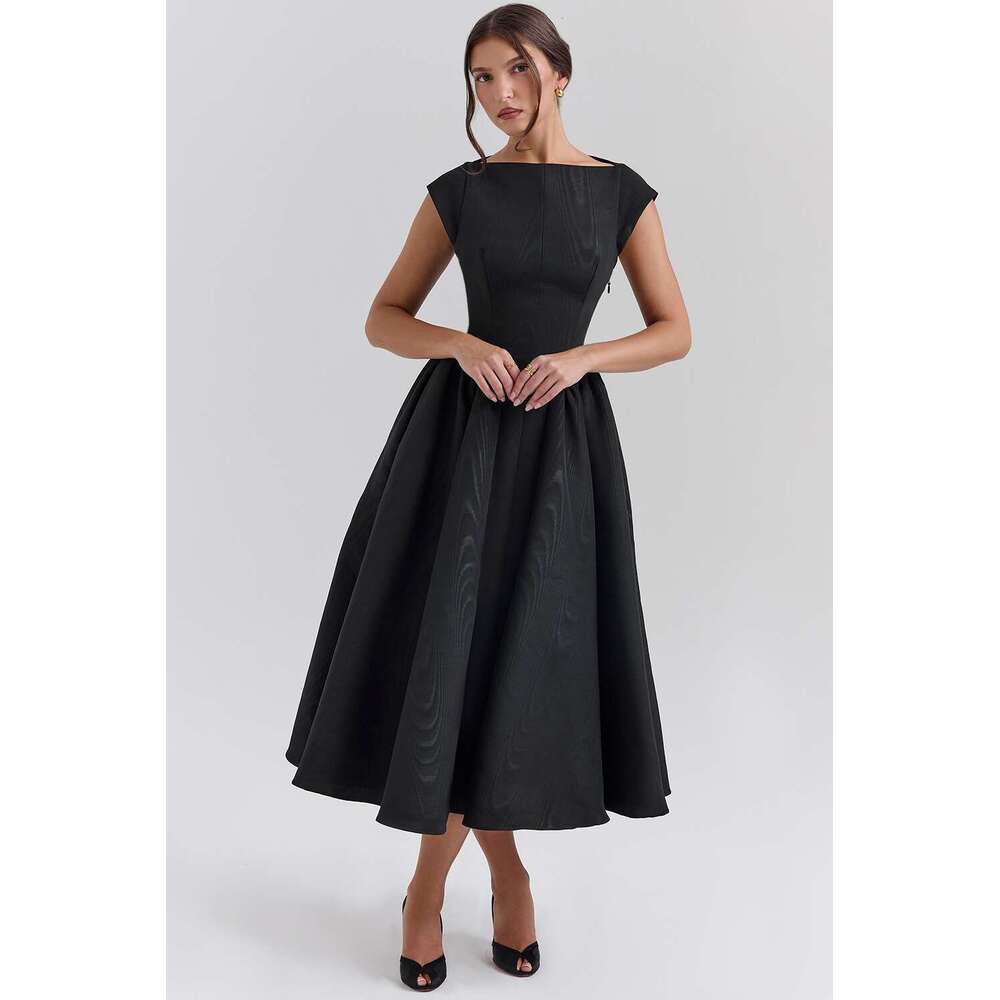 European American spring and summer backless round neck sleeveless vest skirt women's French niche medium long dress solid color 2025 new casual 