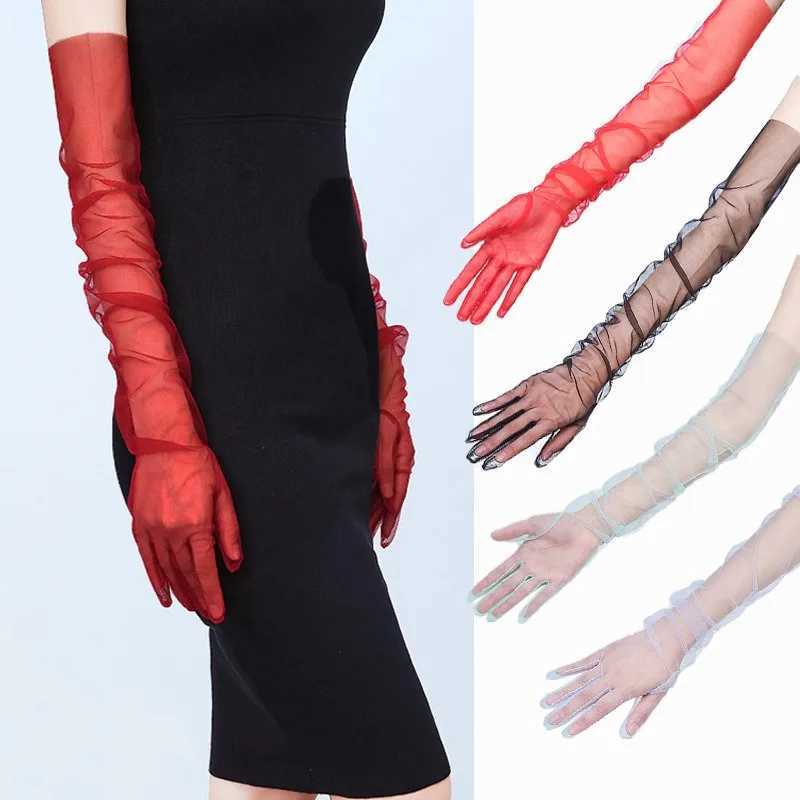 Women Long Sheer Tulle Gloves for Bridal Wedding Accessories Party Transparent Finger Gloves L251110