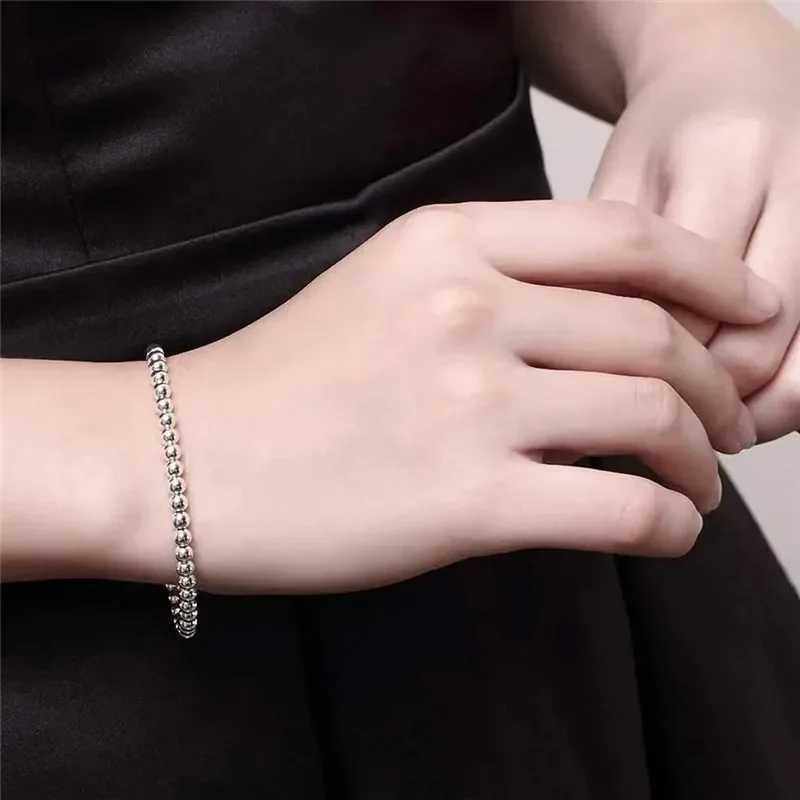 925 Sterling Silver Charm Bracelet for Women 4mm Beads Chain Popular Brands Jewelry Wedding Party Christmas GiftsT251110