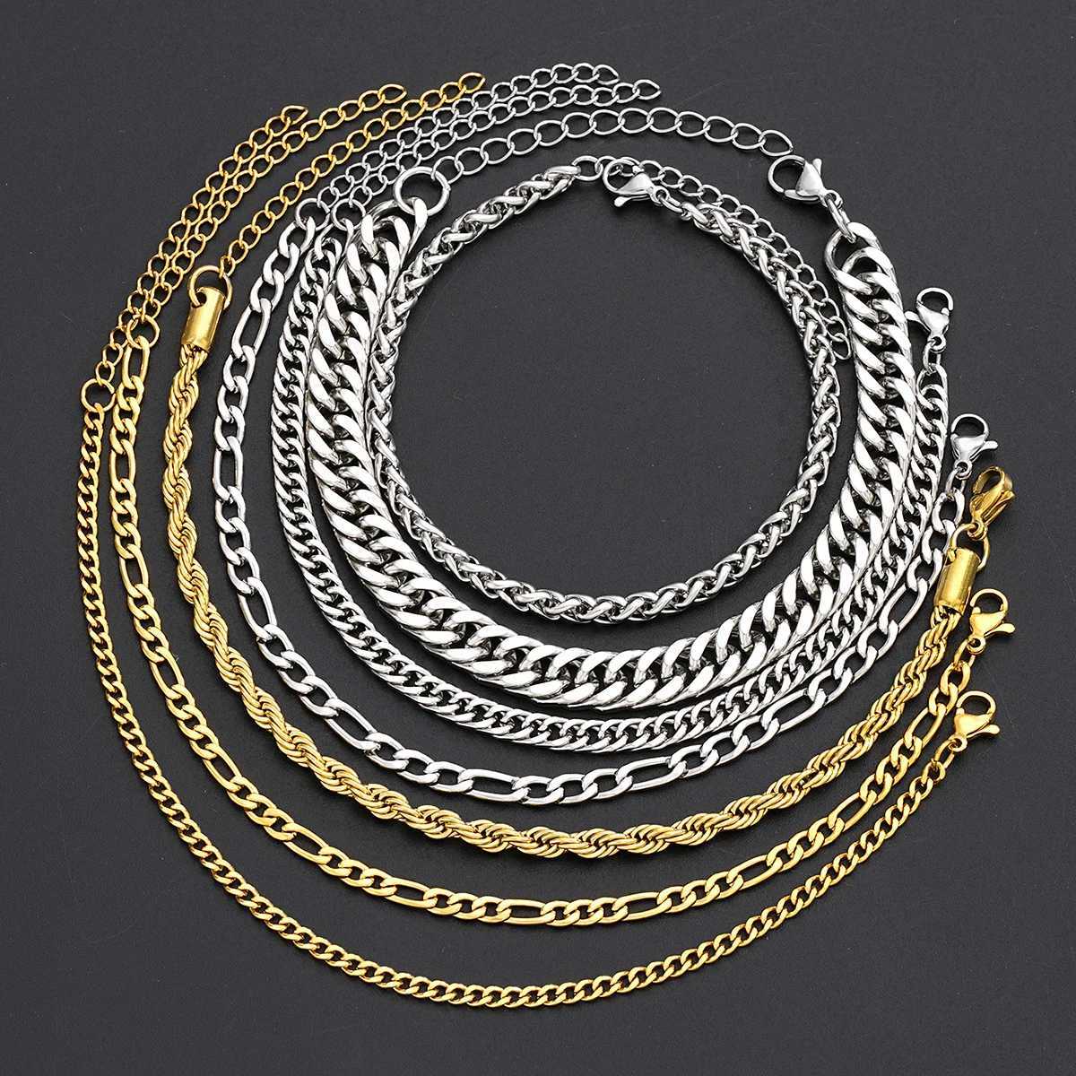7Pcs/Set Stainless Steel Cuban Bracelets for Women Vintage Punk Gold Silver Color Twist Chain Bracelets Set Trendy Party JewelryT251110