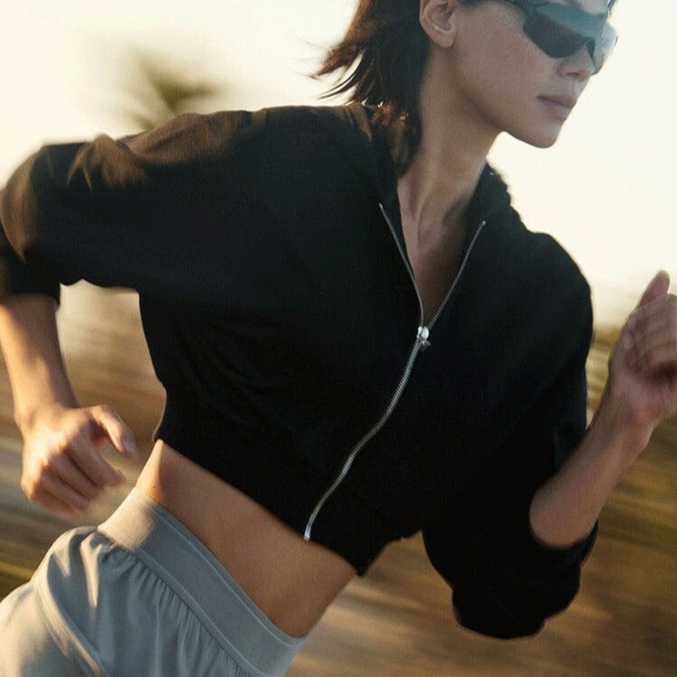 hoodie Yoga Fitness Sports Yoga Hoodie Jacket Autumn Winter Women Fleece Lined Thickened Pure Cotton Short Top jacket