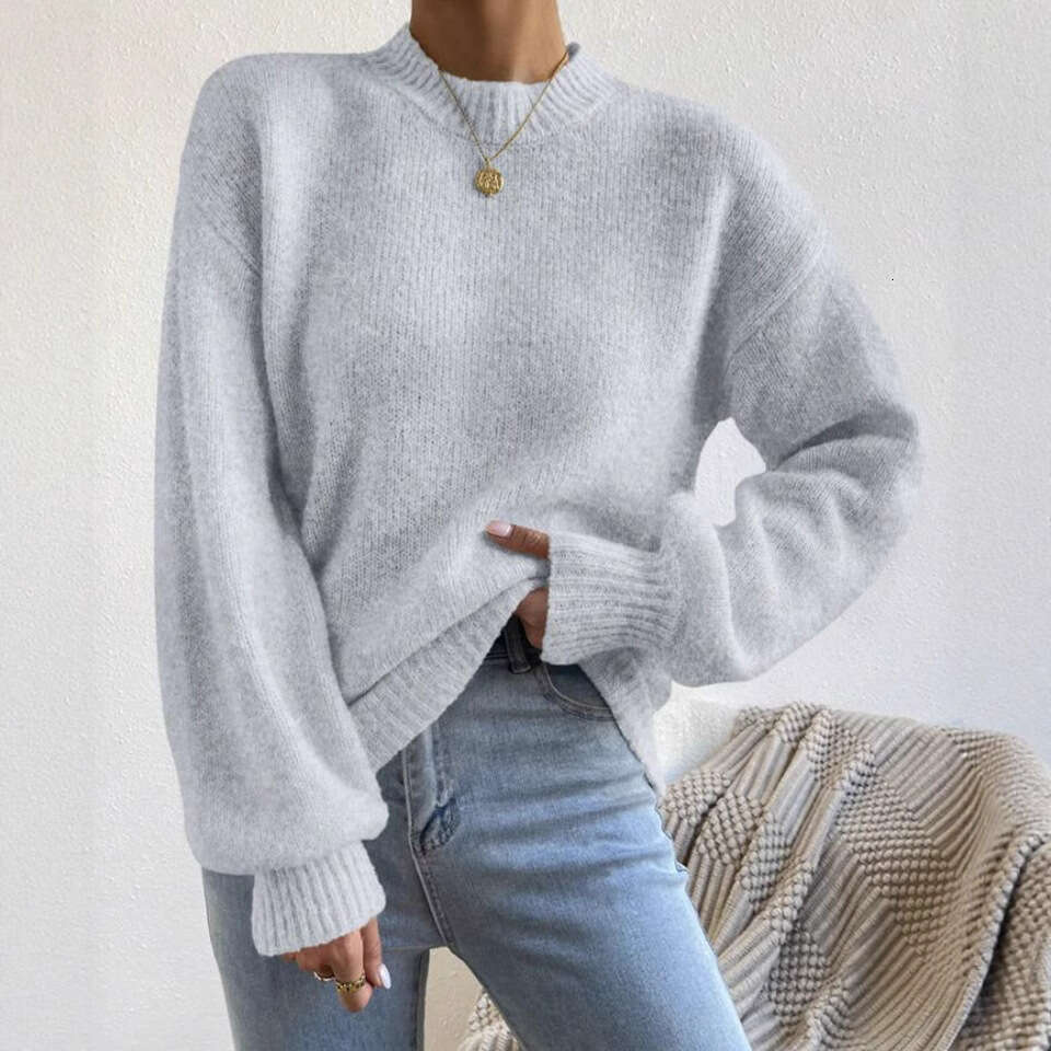 European and American Style Cross-Border Independent Station Autumn Winter New Solid Color Half Turtleneck Casual Pullover Sweater Women Long Sleeve K