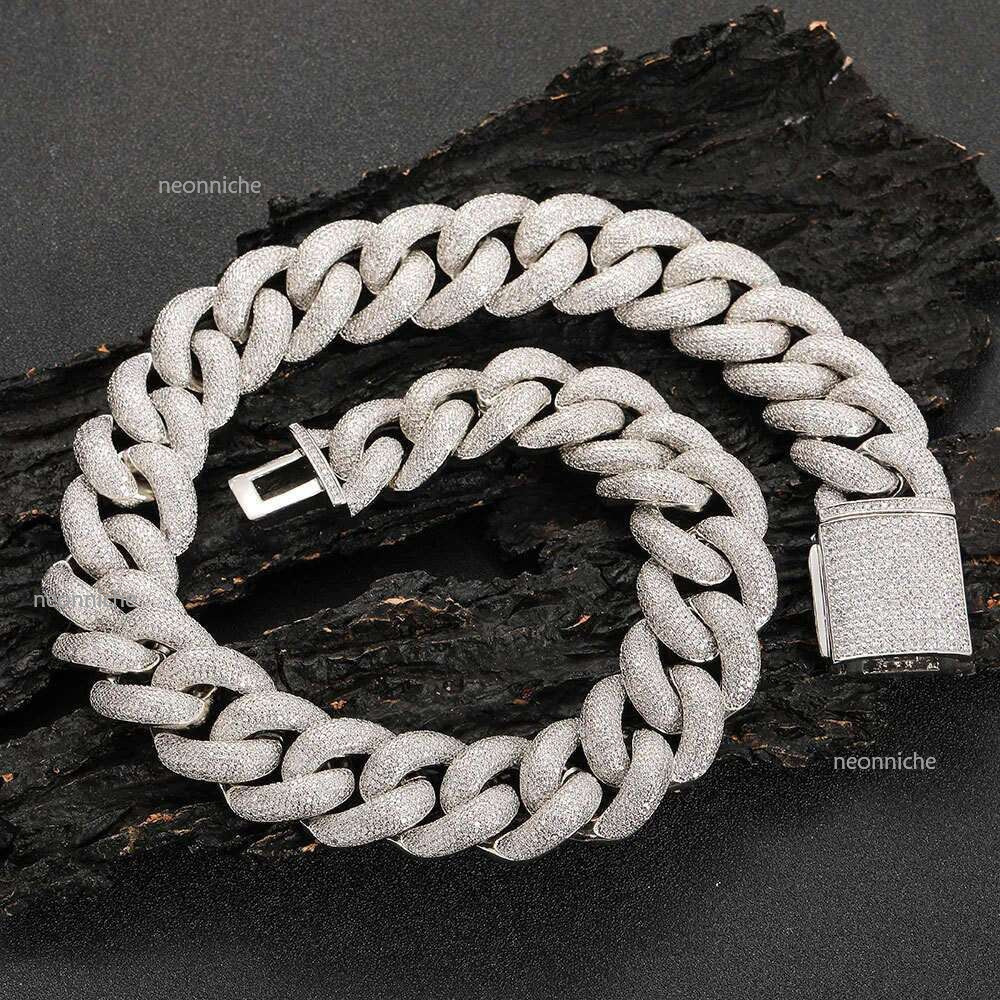 necklace moissanite chain 25mm Hip Hop Jewelry Chain Gold Plated Iced Zircon Miami Thick Cuban