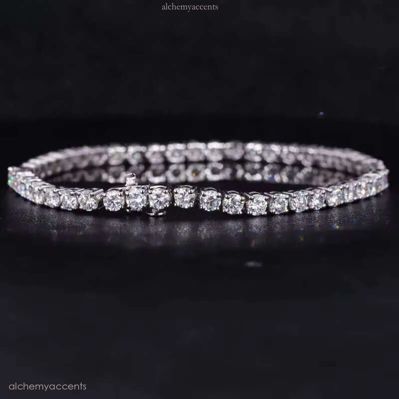 Starsgem Gold 4mm Round Mossinate Dia Charm Bracelet Sier Moissanite Tennis Chain