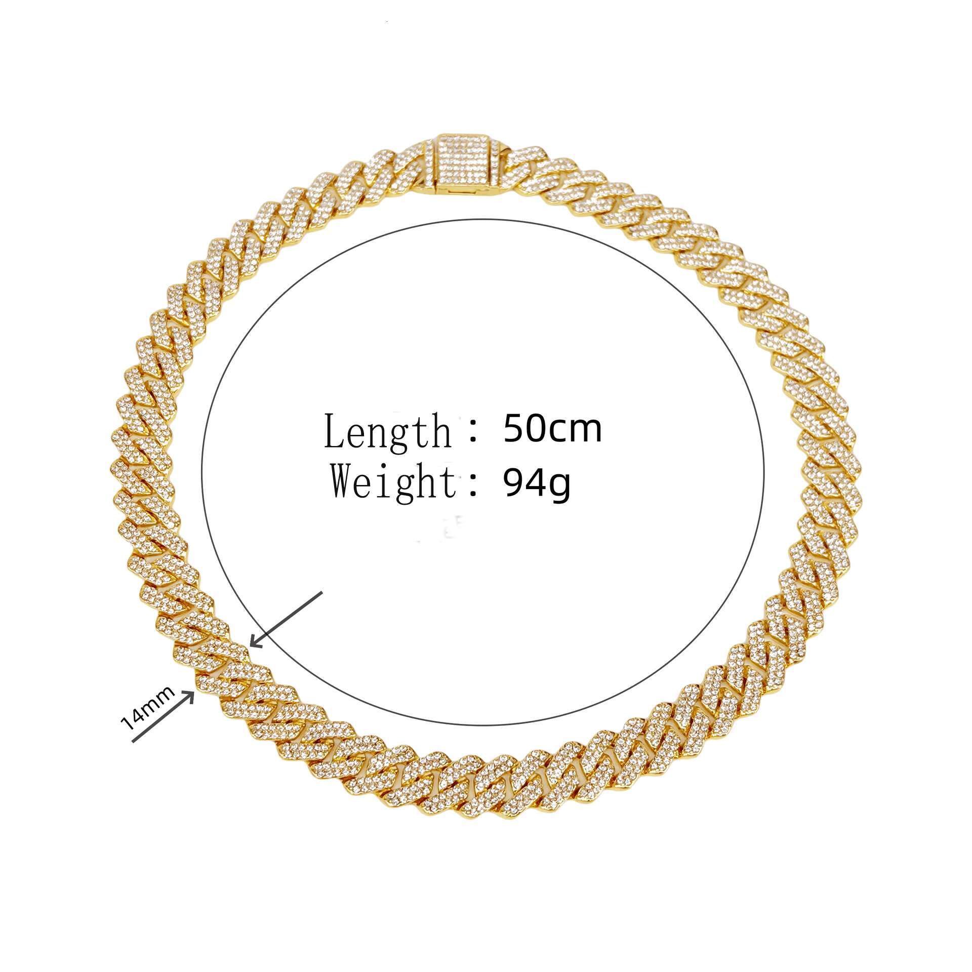 14mm chilled Miami Halslet all stone gold-plated necklace, Cuban men's chain necklace