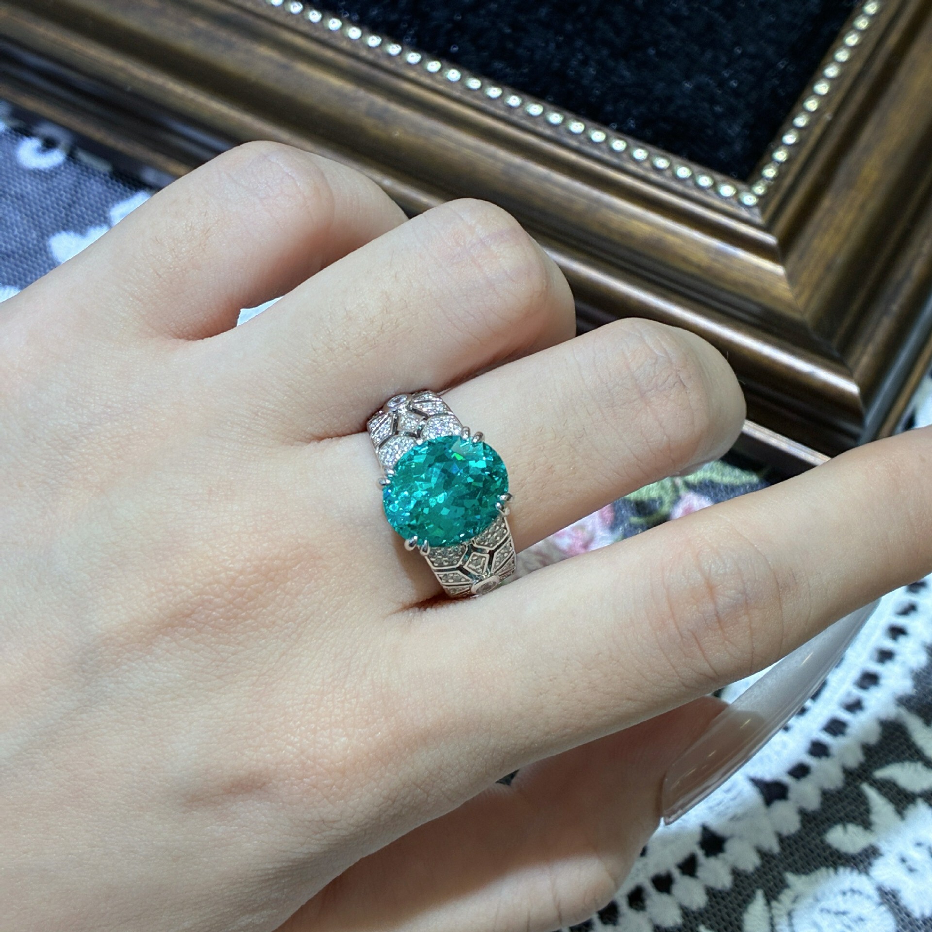 S925 Sterling Silver Designer Ring Laboratory Cultivated Paraiba Oval Fashion Ring Suitable For Women's High-end Jewelry Wholesale