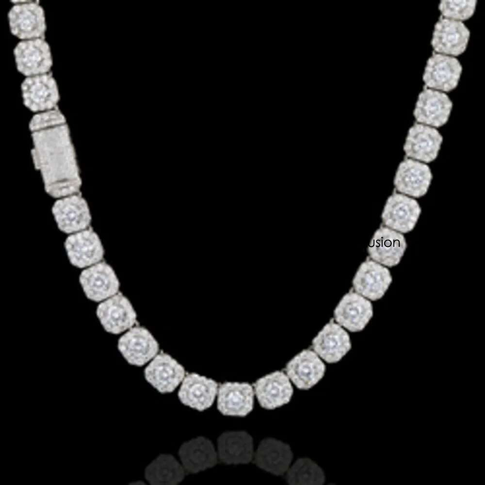 necklace moissanite chain Hip Hop Necklace Gold Plated Jewelry Iced Out Dia Clustered Tennis Chain
