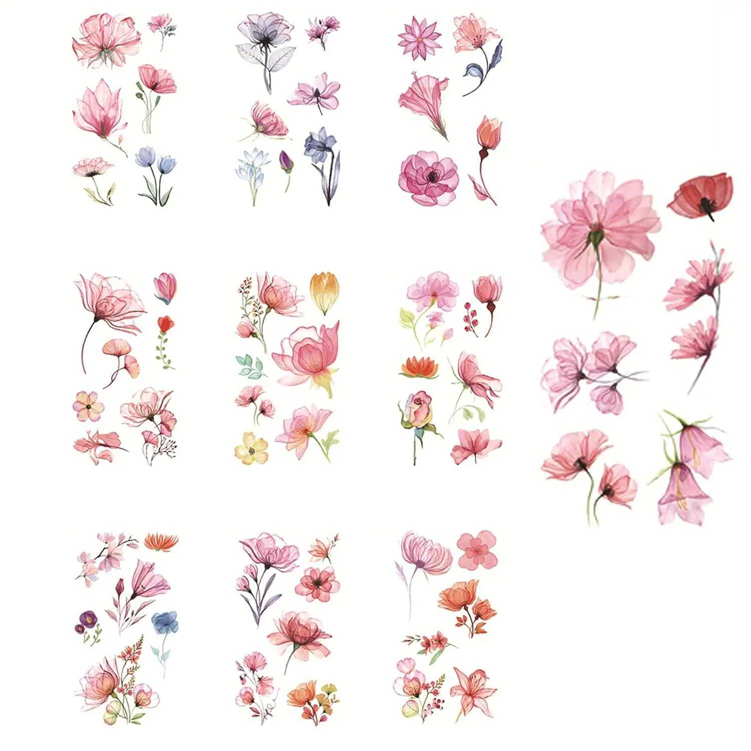 10 pieces of 3D watercolor lavender flower temporary tattoo female body art arm fake adult tattoo sticker waterproof girl tattoo W250410