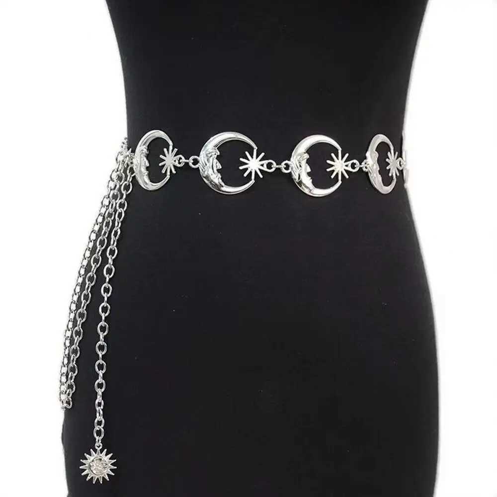 Punk Hip Hop Style Full Match Waist Chain Moon Retro Metal Wans with Retro Dress High Waist Chain Belt X250410