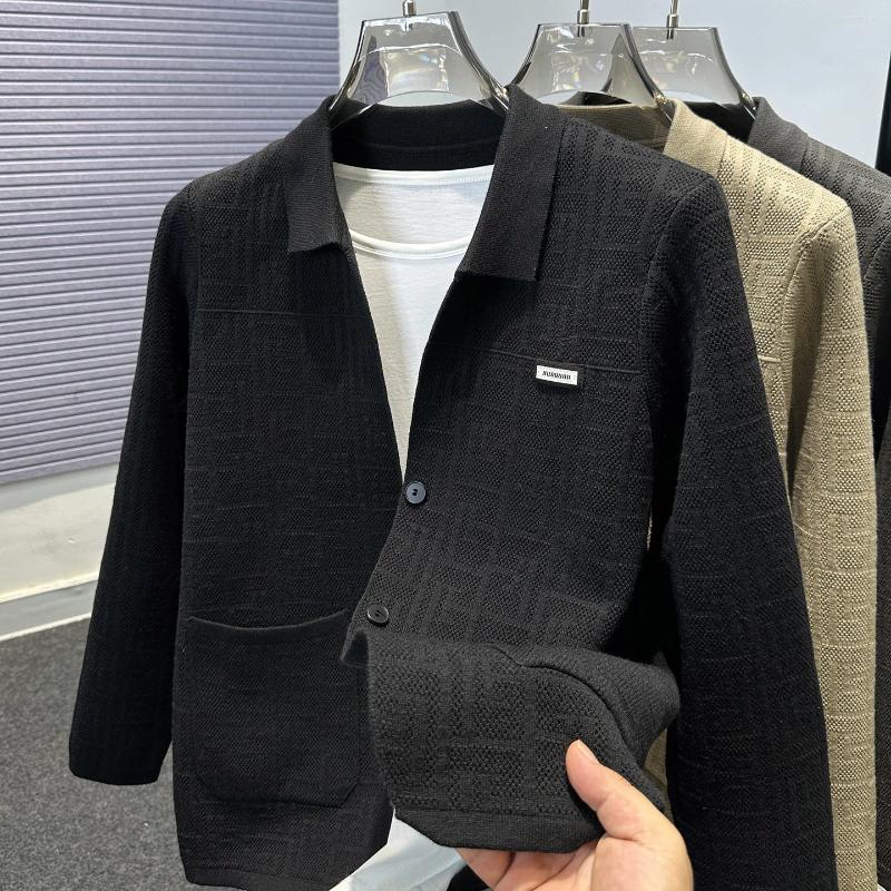 Men's Sweaters Autumn Winter High-Quality Cardigan Retro Collar Jacquard Knitted Sweater Coat Casual Fashionable Outerwear Shawl Trendy
