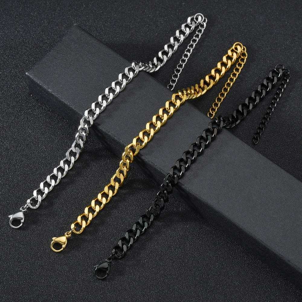 3/5/7mm Stainless Steel Cuban Link Chain Wristband Classic Punk Heavy Male Jewelry Simple Fashion Couple Bracelet for Men WomenT251110
