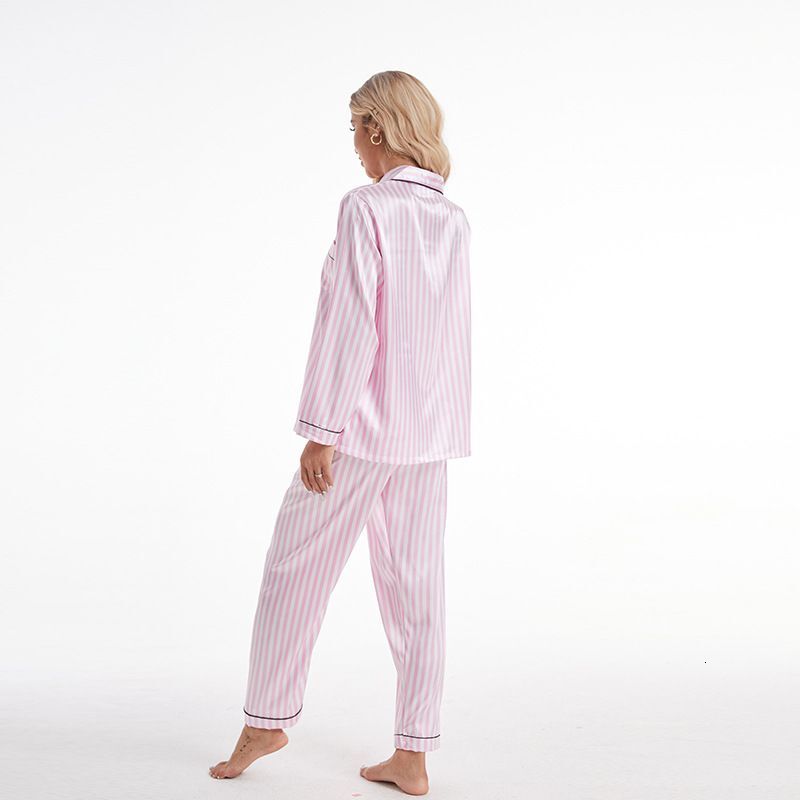 Designer's new pajamas for female nurses, striped pink and white ice silk cardigan, long pants, long sleeved home clothes, pajamas for women