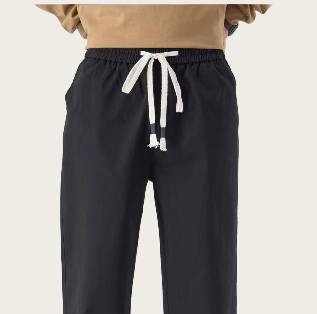 Men's Long-Length Black & Dark Gray Relaxed Straight-Leg Casual Pants 3608