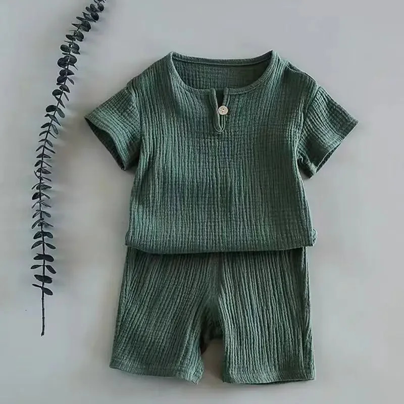 Summer childrens clothing set cotton linen sports baby girl boy 2-piece T-shirt suitable for children aged 1-6 250409