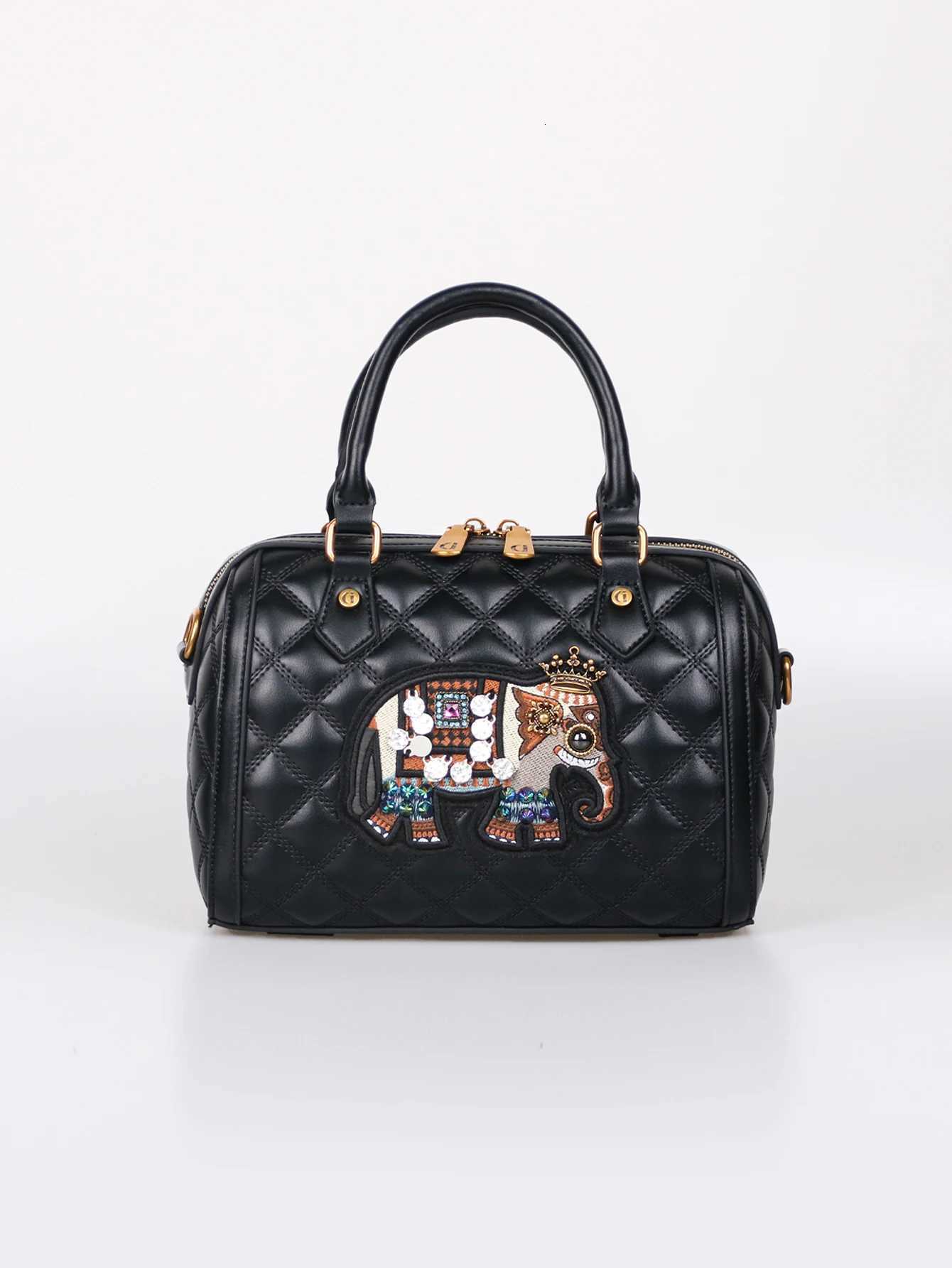 2025 fashion trend new retro heavy industry niche design elephant pattern embroidery Boston pillow bag exquisite Joker bowling r K251110